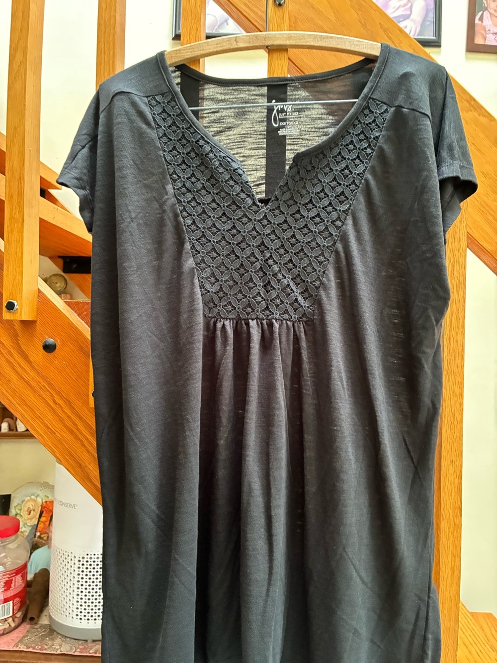 Just My Size NWOT Black Crochet-Detail Women’s Top - Comfortable Everyday Tee 1X